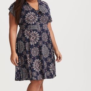 Torrid navy mandala challis skater dress 4x